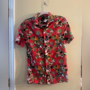 Disney Hawaiian print short sleeve button down shirt, size small